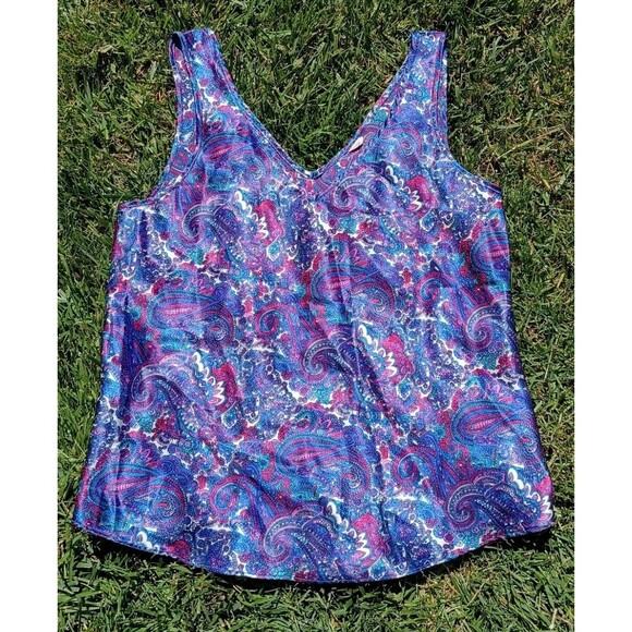 other Tops - Vintage Purple Paisley Satin V-Neck Tank Top Maximalist Boho Festival Y2K